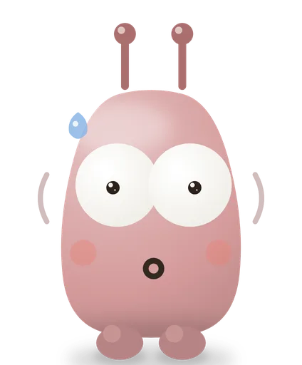 Jitters, a pink weirdo with antennae and a drop of sweat, shaking