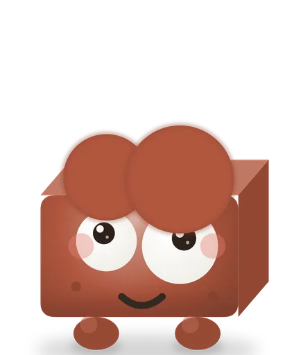 Bricky, a red brick with eyes, smiling