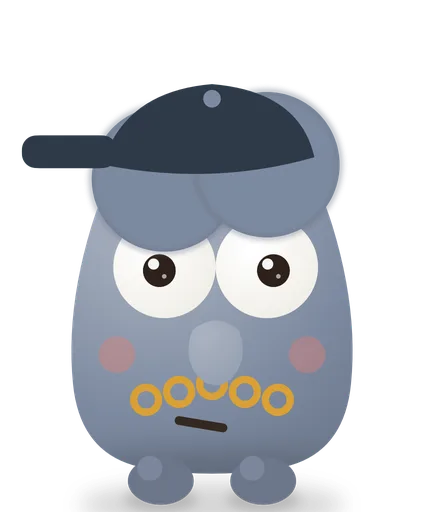Scruffy, a grey weirdo in a cap and a gold chain, smiling