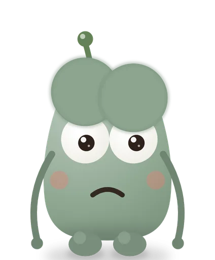 Mellow, a pale green weirdo with long arms and an antenna