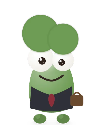 Corporate Frog, a frog in a suit and tie with a briefcase