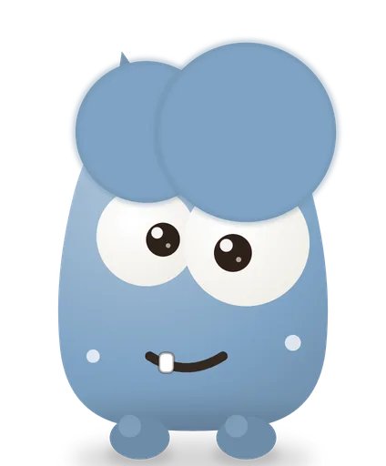 Cubie, a blue weirdo, frozen at the start of the morning