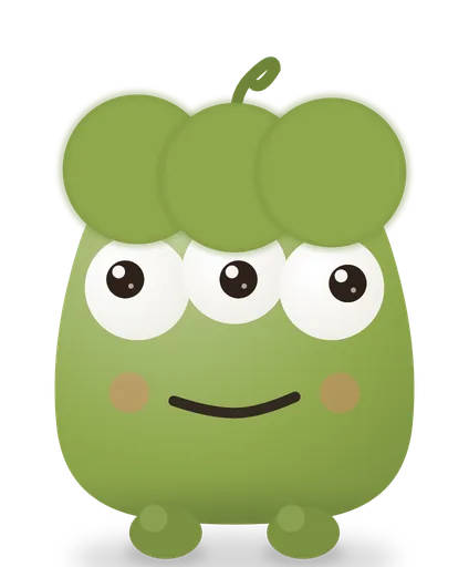 Threeyes, a green weirdo with three eyes, smiling