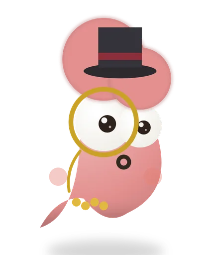 Sir Wiggles, a pink worm in a top hat, peering through a monocle