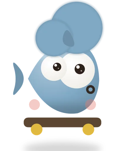 Skatefish, a blue fish riding a skateboard