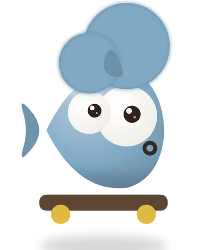 Skatefish, a blue fish riding a skateboard