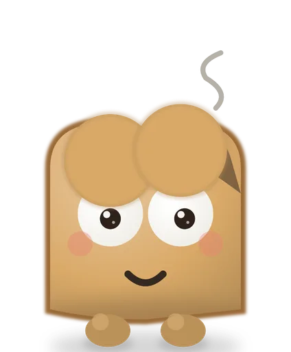 Toasty, a slice of toast with a curl of smoke, smiling