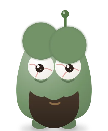 Buzzy, a green bearded weirdo, wide awake at night